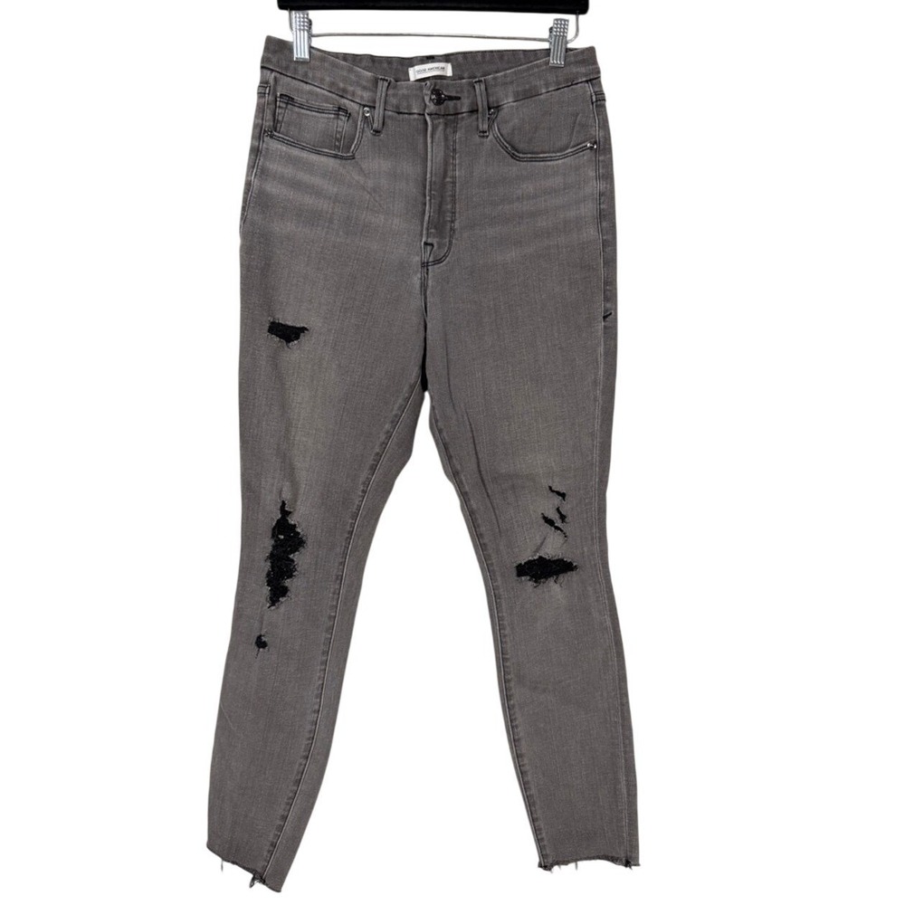 GOOD AMERICAN High Rise Distressed Skinny Jeans Gray Size 31 Style GWRE38BT